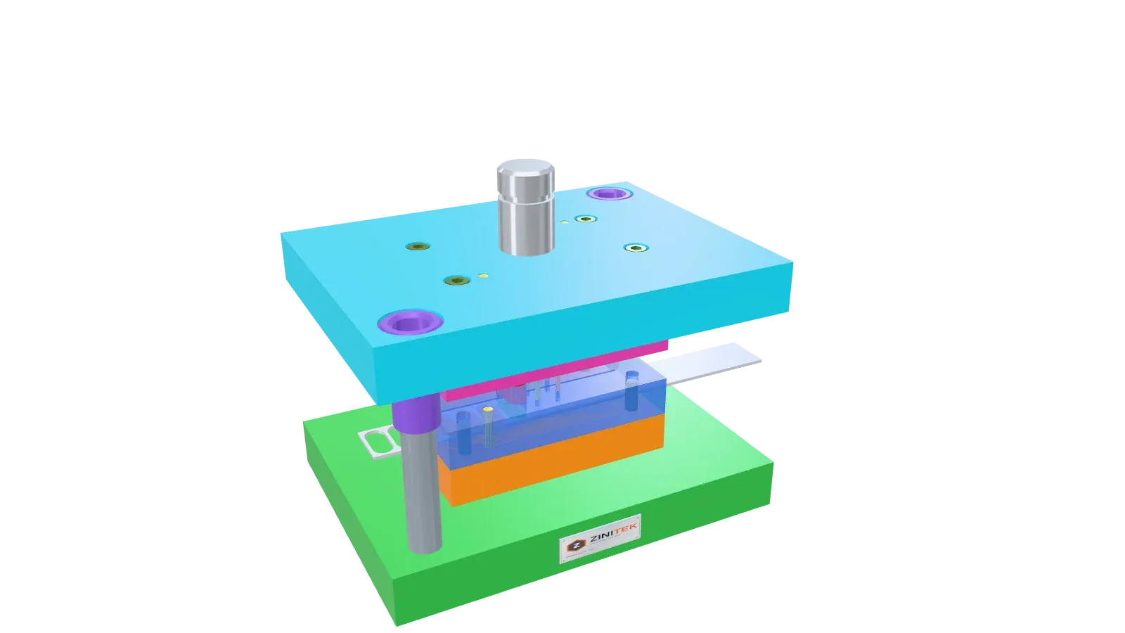 3D model of Progressive Die for a Two-Hole Link Plate with Fixed Stripper