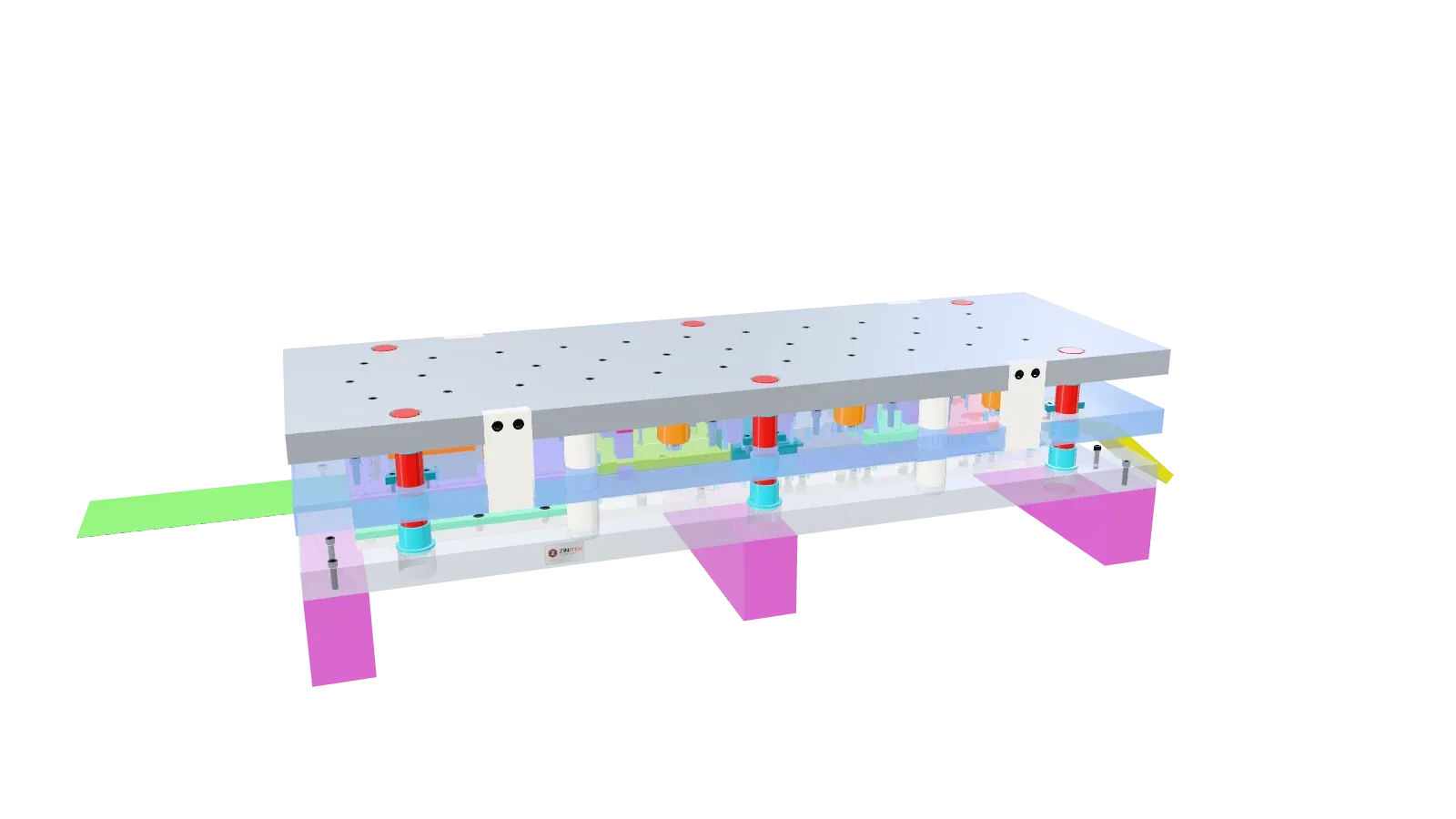 3D model of 11-Station Progressive Die for a Sheet-Steel Bracket